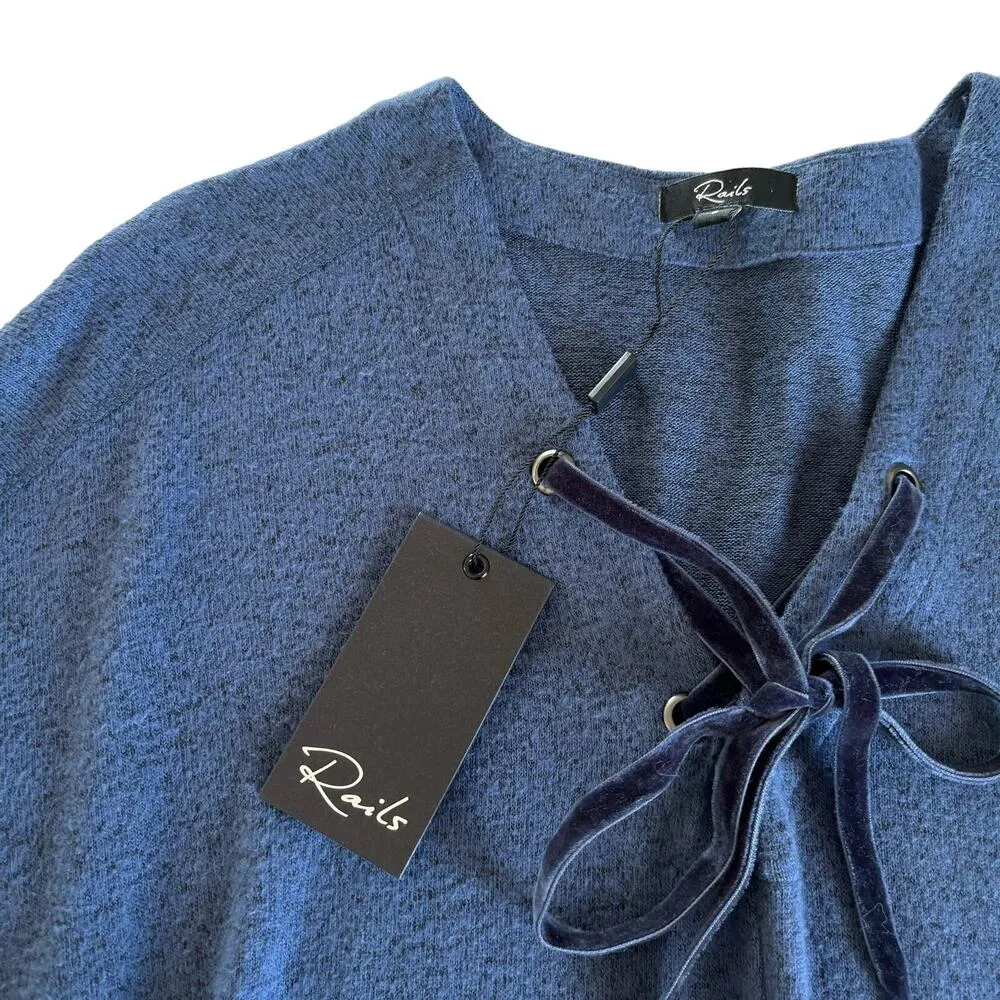 Rails Leigh Navy Velvet Lace Up Long Sleeve Pullover Knit Top Size Small NWT - Image 3