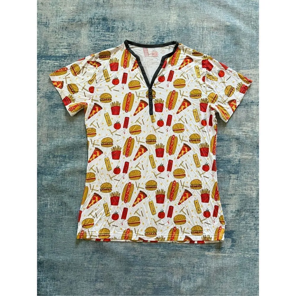 Little Sleepies Fast Foodie Print Bamboo Viscose Short Sleeve Pajama Top Small White - Image 2