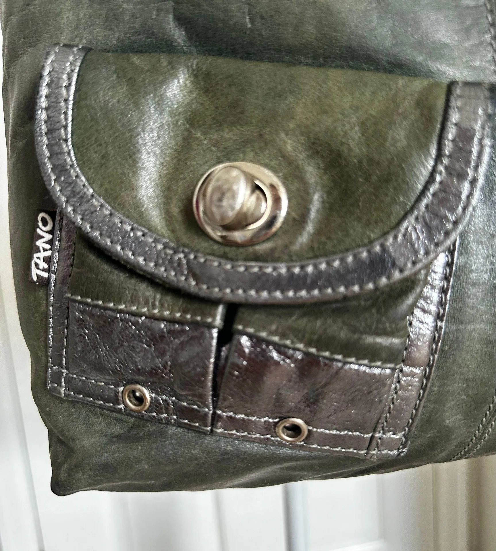 Tano Large Distressed Tote Leather Hobo Carryall Shoulder Bag Designer Italy New Green - Image 4