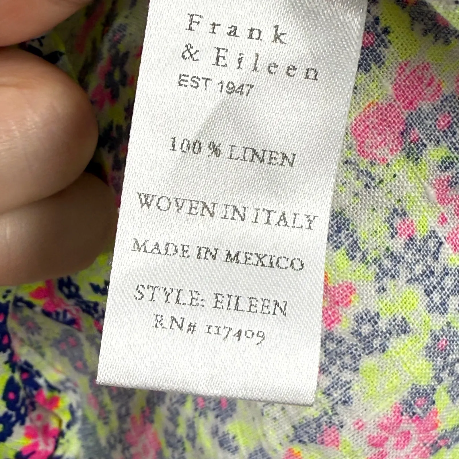 Frank & Eileen Floral Button Down Linen Shirt Woven in Italy Size Small - Image 8