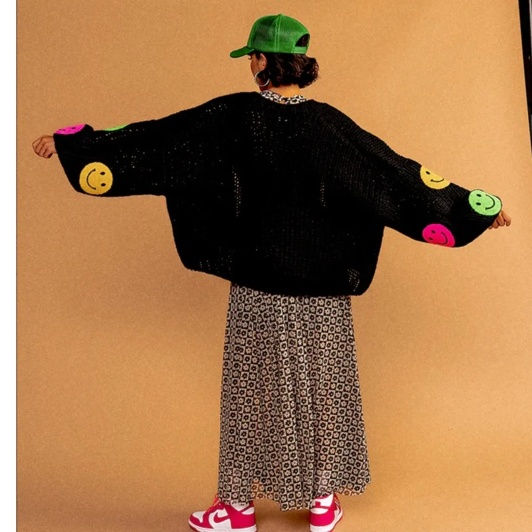 Dressed in La La Visionary Hand Knit Smile Cardigan Size L/XL Black - Image 6