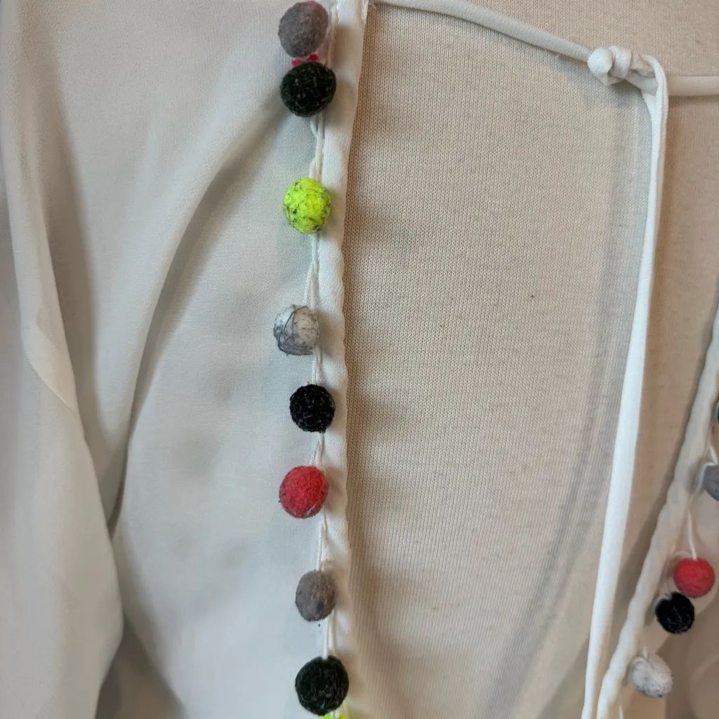 Xhilaration White Tunic with Colorful Hem Pom Accents Swim Coverup Medium - Image 3