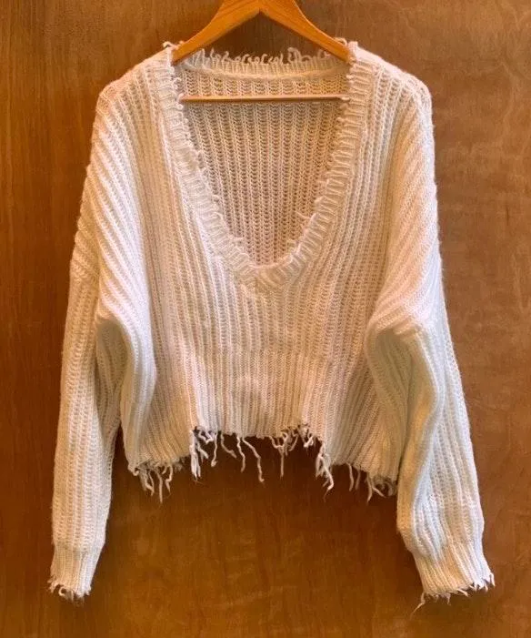 Skylar + Madison white cable knit crop sweater - Image 4
