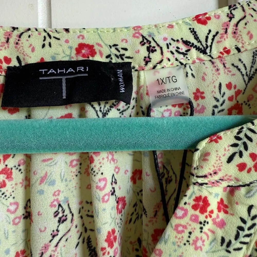 Tahari Womens Blouse Sz 1X Light Green Floral 3/4 Sleeve Ditsy Red Orange Floral - Image 5