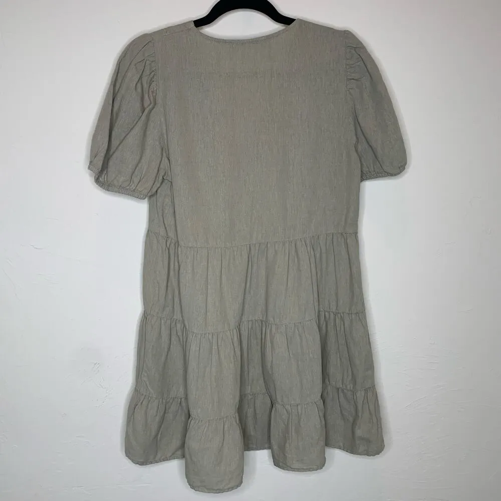 Zara Linen Cotton Sage Green Babydoll Tiered Ruffle Dress Sz Small - Image 4
