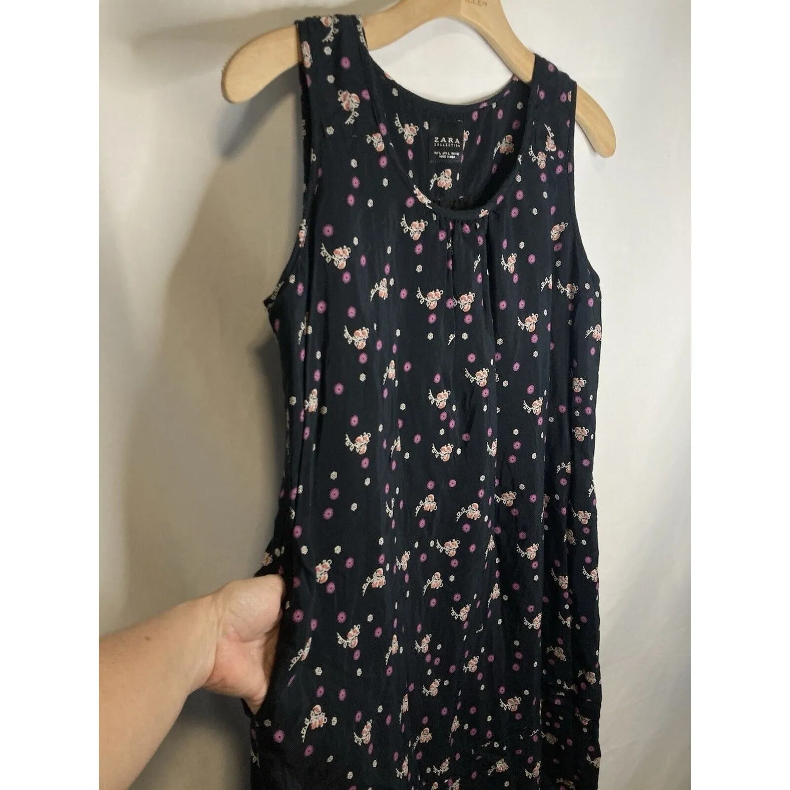 Zara Navy Blue Dress L Ditsy Floral Fairy Mini Sleeveless Pockets Knee Length - Image 4