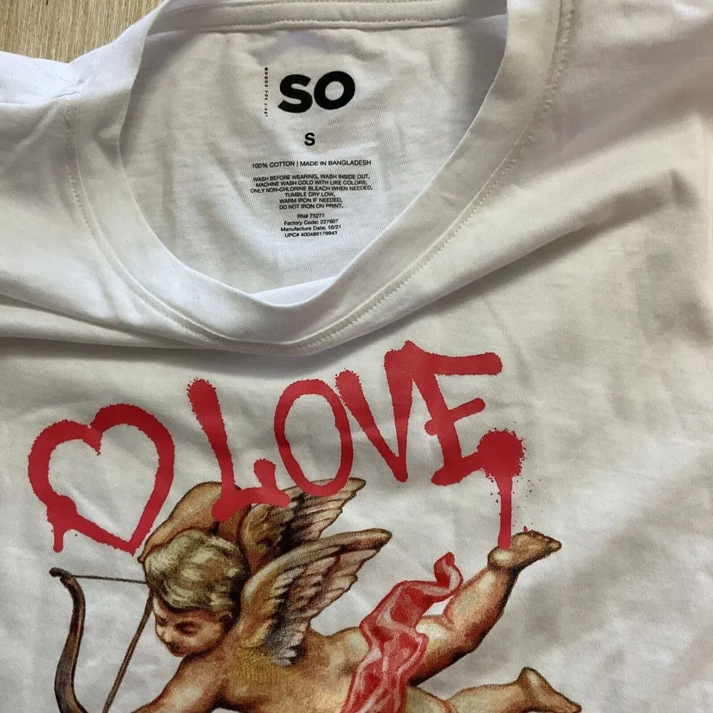 SO Cupid Cherub Angel White Top Eyelet Sleeves Juniors Small Brand New Love - Image 2