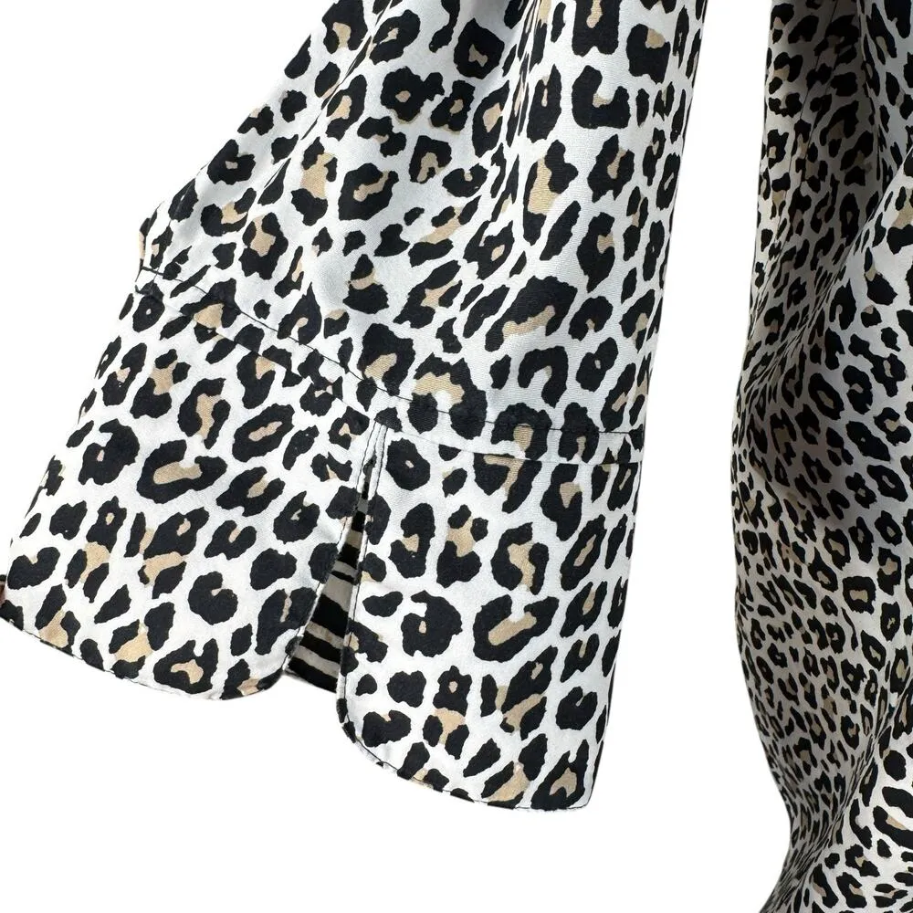 Chico’s SZ 1 (Medium) Top Leopard Zebra Print Button-Up 3/4 Sleeves Hi-Low Hem - Image 3