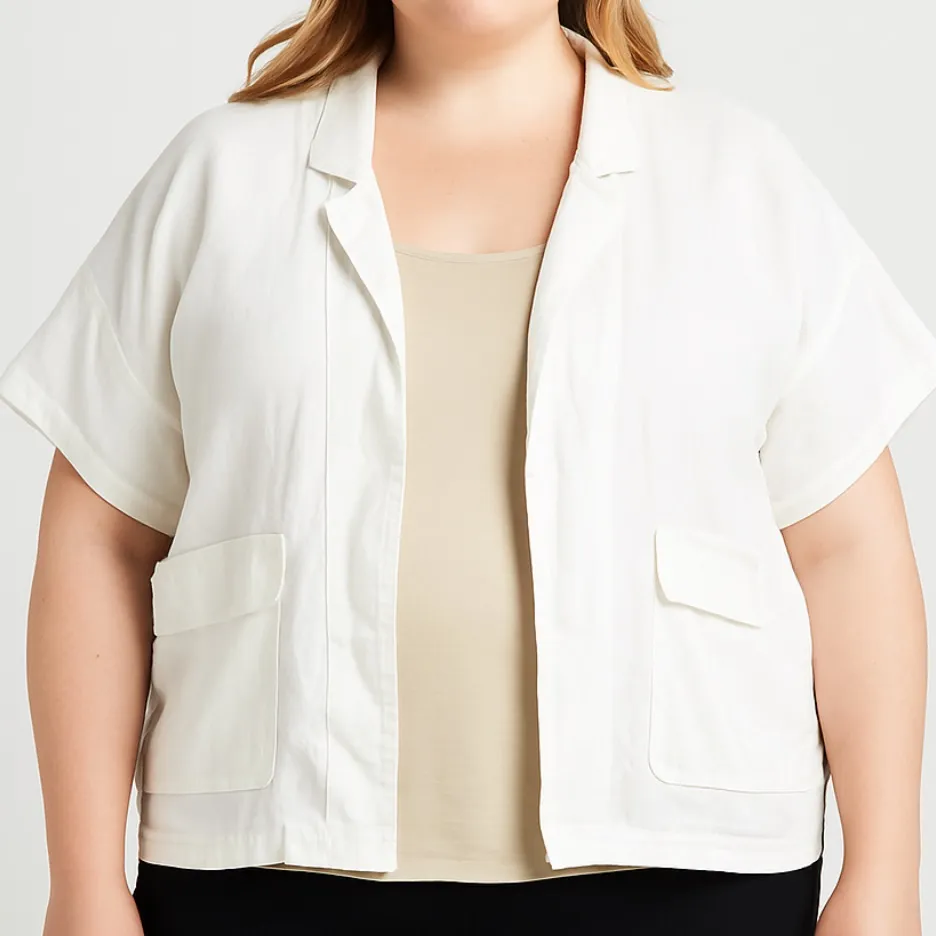 Eileen Fisher‎ Organic Linen Short Sleeve Jacket Oversized Lagenlook White 1X - Image 1