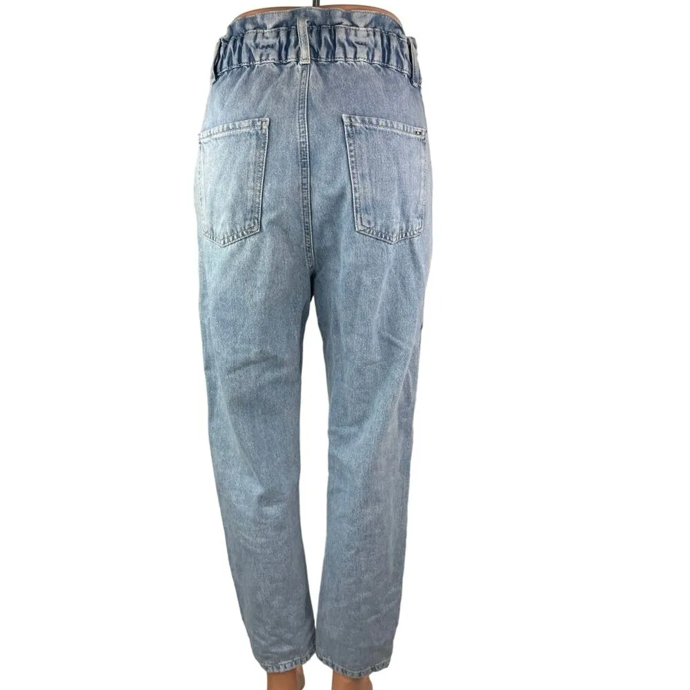 Zara Women's Blue Light Wash Paperbag Straight Leg High Rise Denim Jeans Size 0 - Image 3
