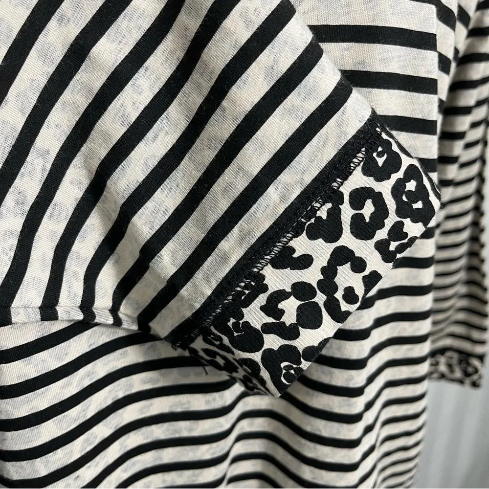 Cream Black Stripes Animal Print Shirt Petite Women’s XL - Image 6