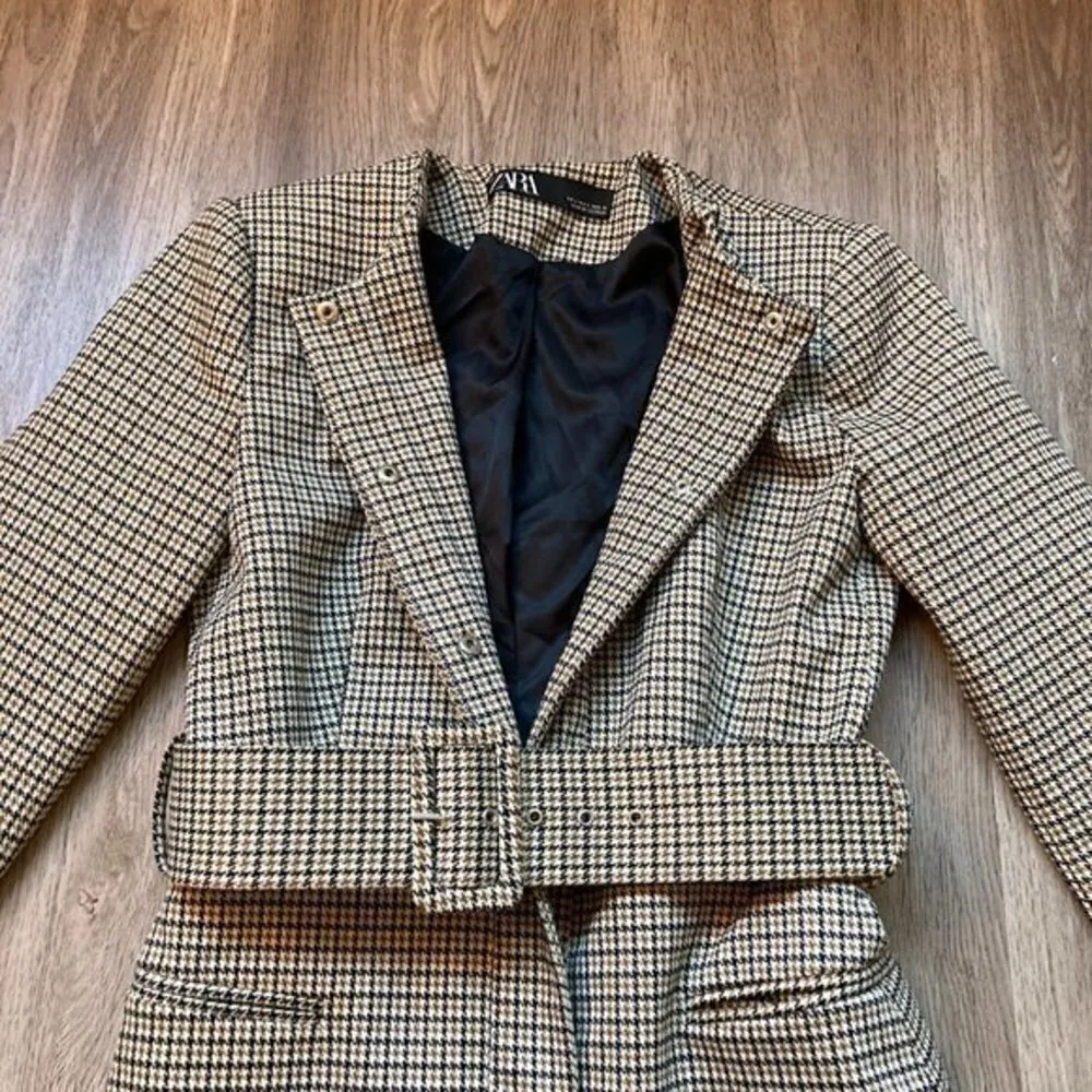 Zara Belted Houndstooth Frock Blazer Coat Size S NWOT - Image 5