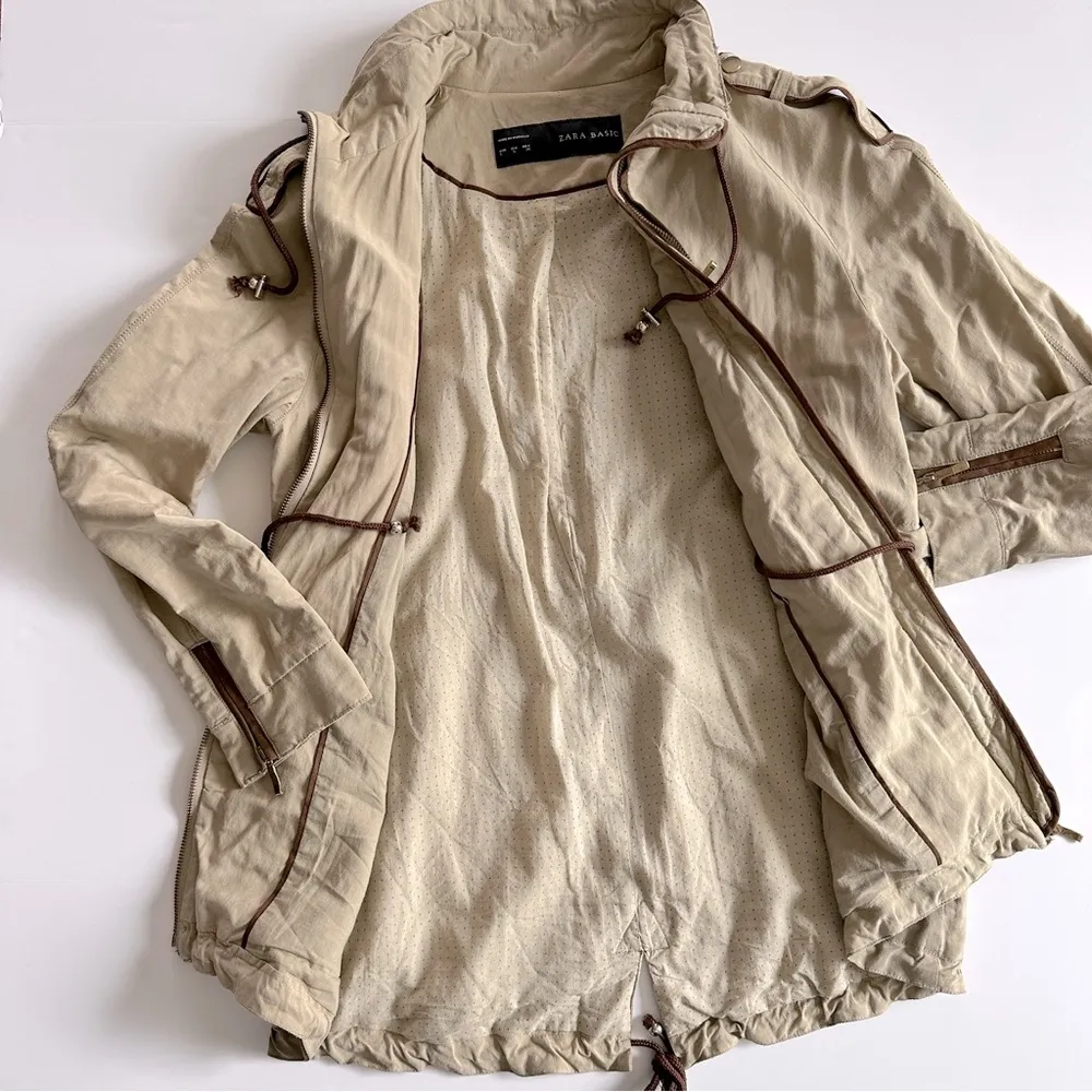 Zara Utility Military Equestrian Jacket Tan Size Small - Image 13