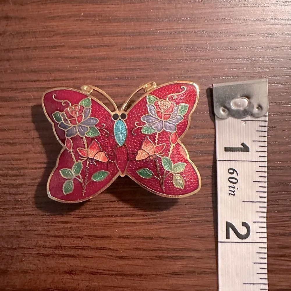 EUC Cloisonné Butterfly Belt Buckle Red - Image 2
