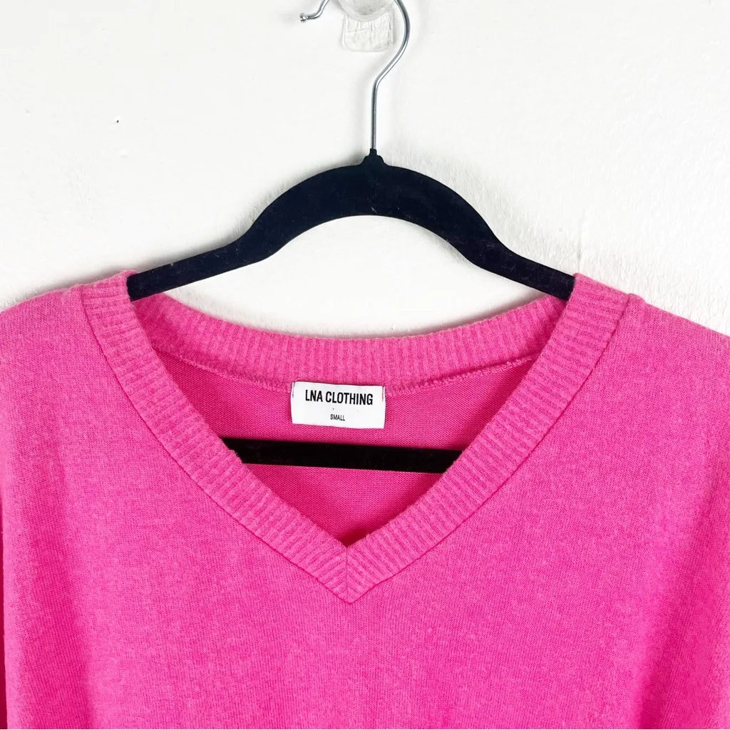LNA Clothing Pink V-Neck Long Sleeves Drop Shoulders Fuzzy Sweater Small - Image 7