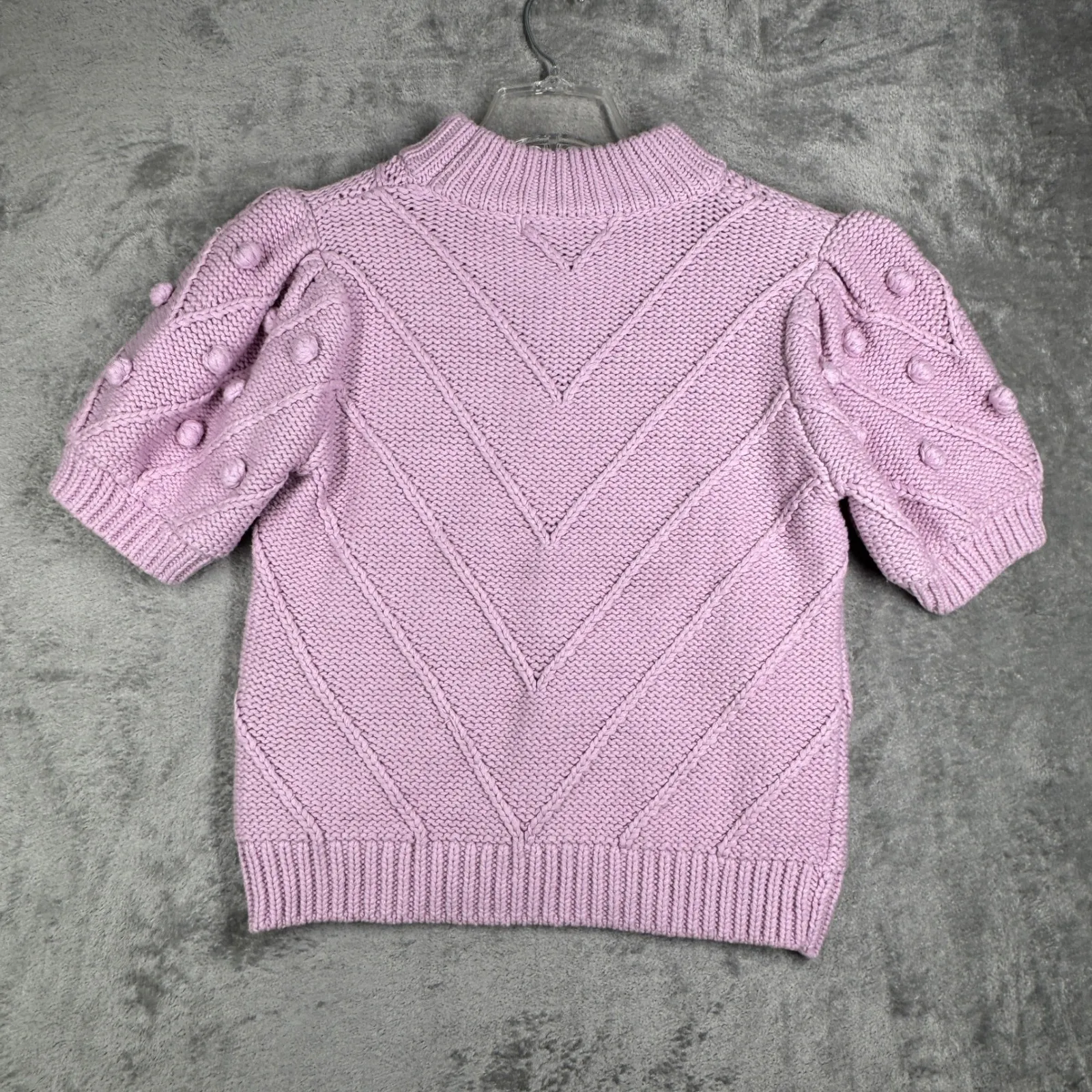 English Factory Lilac Pom Pom Puff Sleeve Sweater Women M Textured Popcorn Knit‎ - Image 3