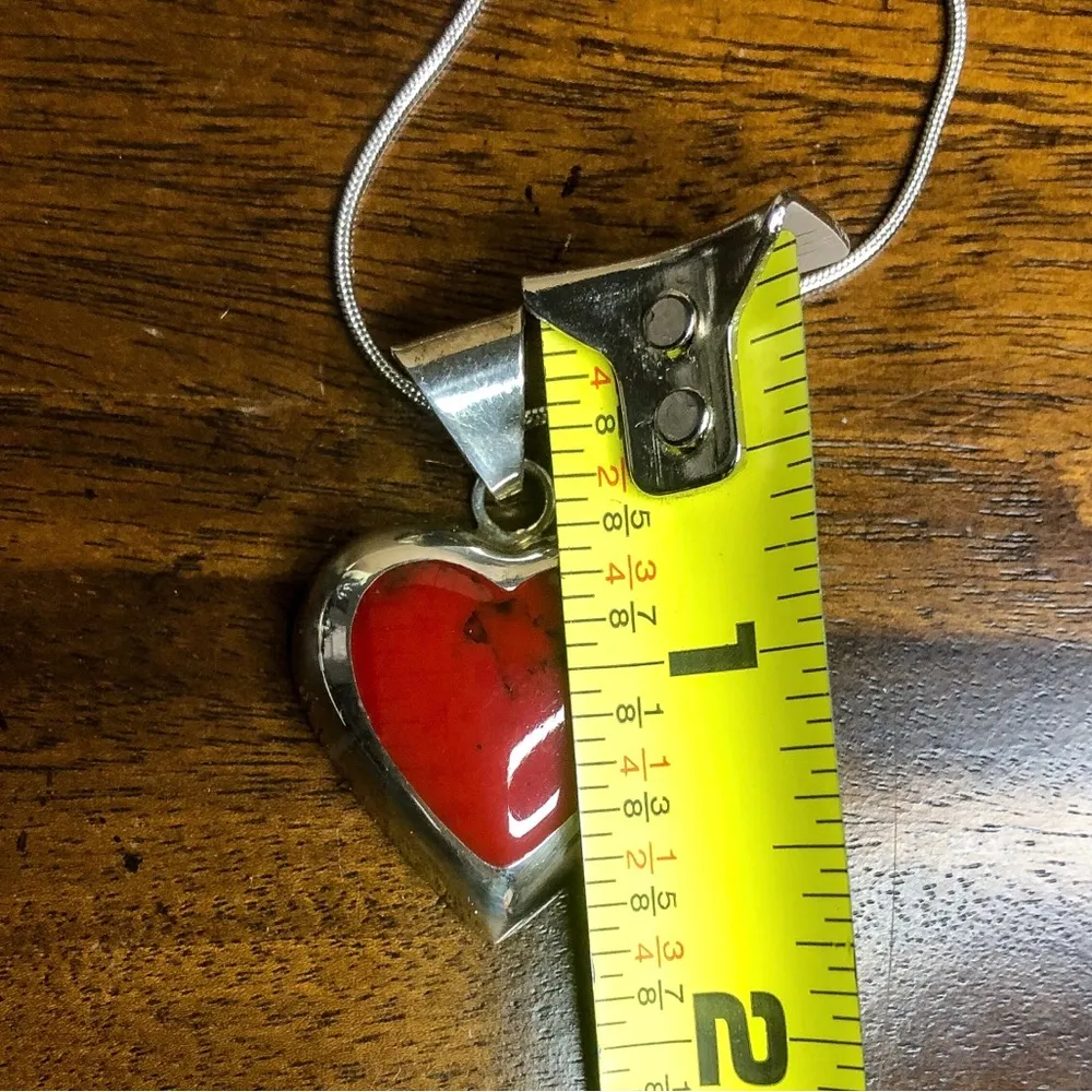 TAXCO Sterling Silver Red Jasper Heart Cabochon Pendant Necklace - Image 6