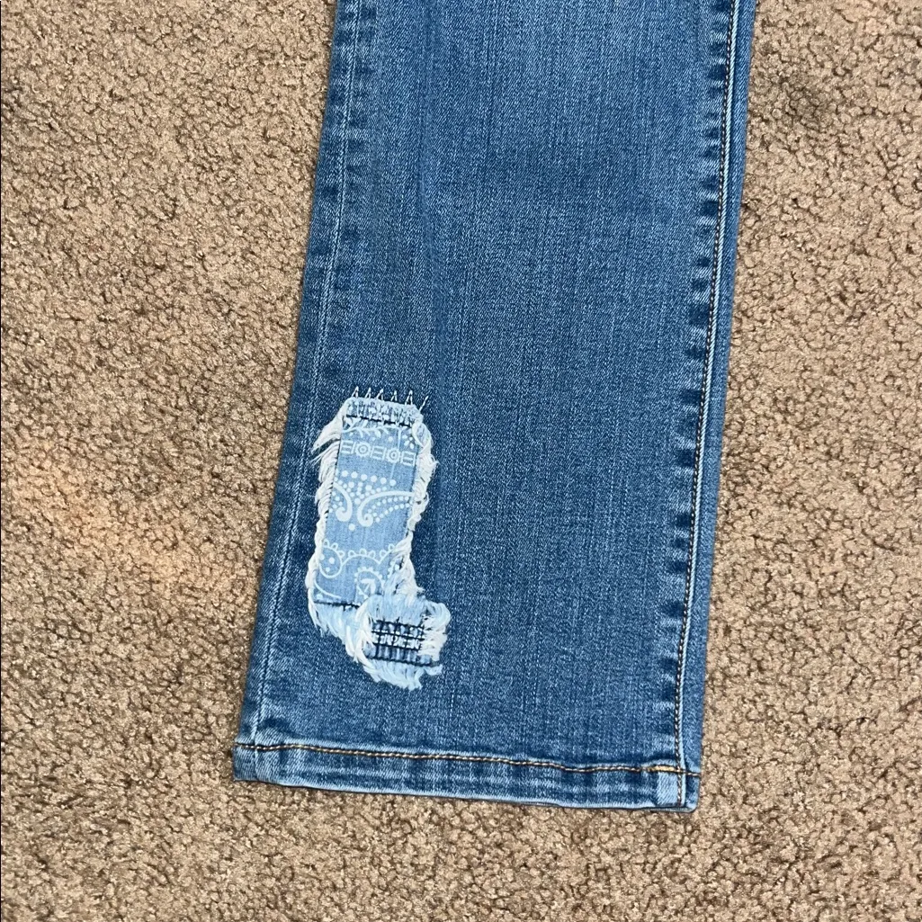 Sundance Magnolia Low Country Bandana Patchwork Embroidered Jeans Blue 28 - Image 5