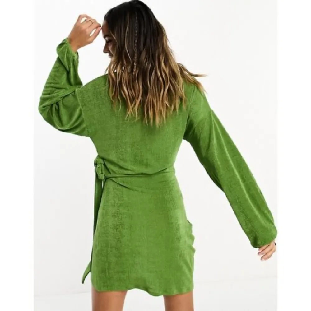 ASOS Green Luxe Long Sleeve Mini Wrap Dress With Side Tie - Image 5