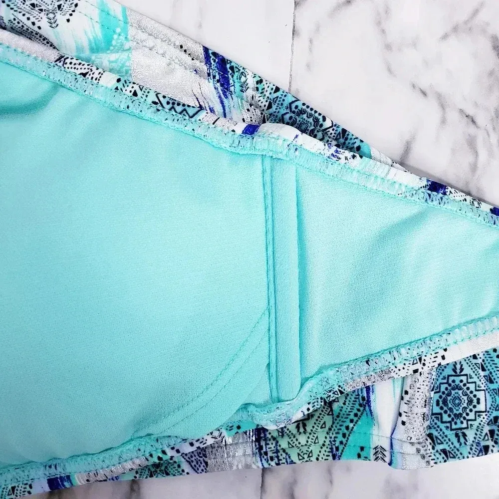 Ambrielle Bra Swimwear Sz Large High Neck Lace Pattern Halter Strap Geometric Blue - Image 8