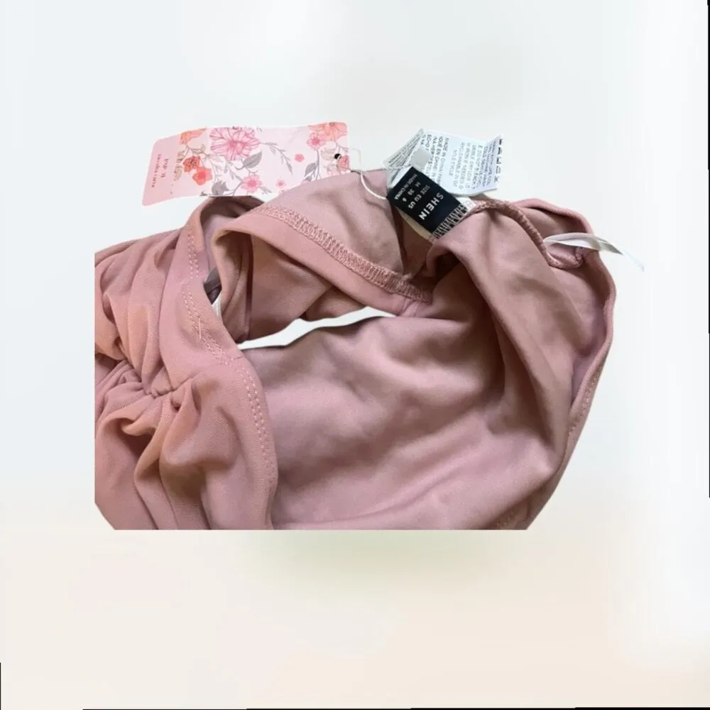 SheIn NWT light pink  mod strapless draped ruffle crop top size M - Image 2