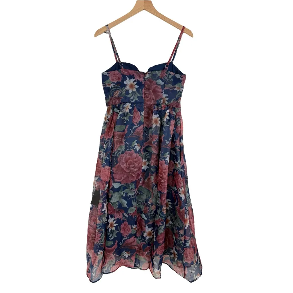 Lulus Cherished Aura Floral Organza Bustier Midi Dress Navy Blue Size M NWT - Image 8