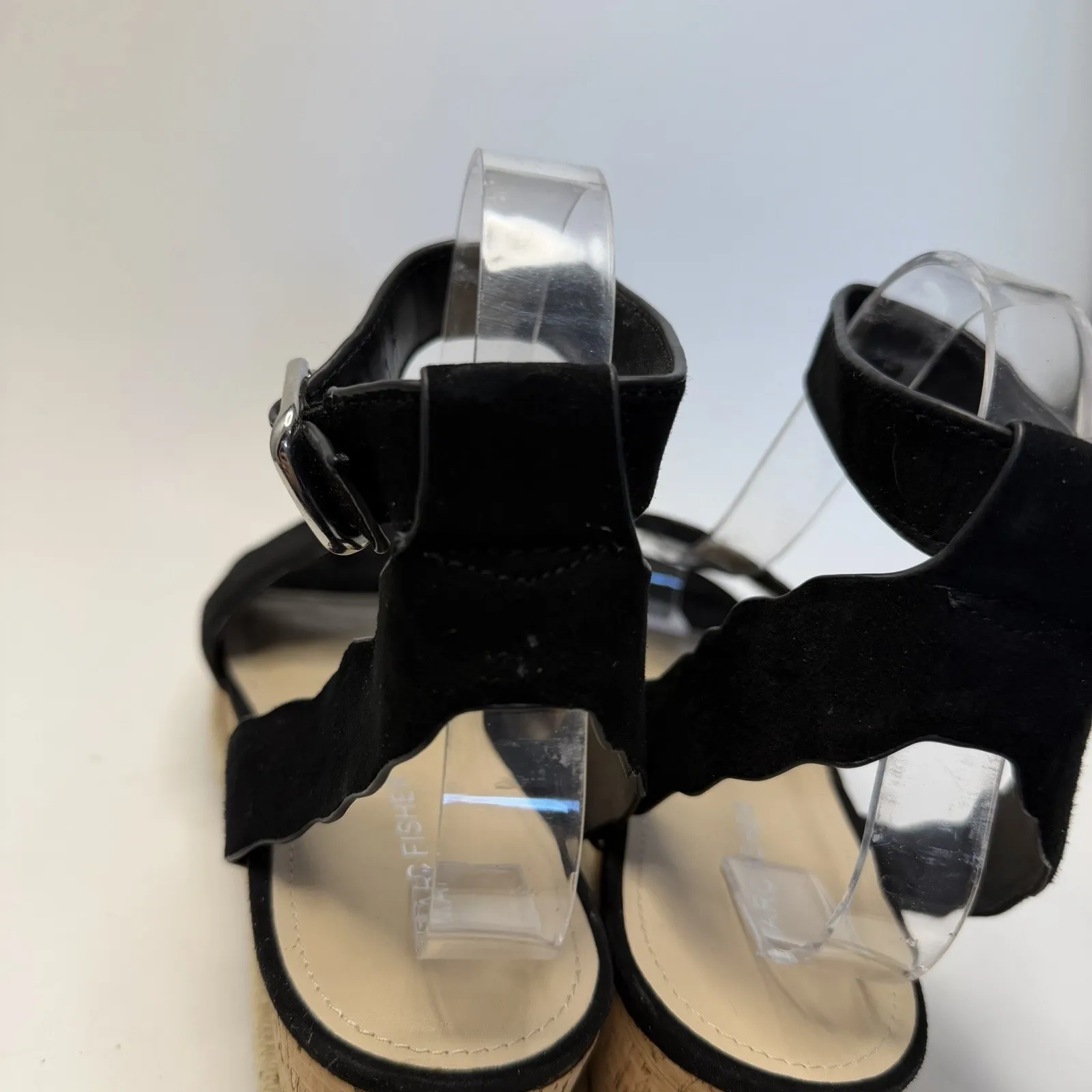 Marc Fisher Faithful Faitful Wedge Espadrilles Sandals Black Suede Leather 8 M - Image 8