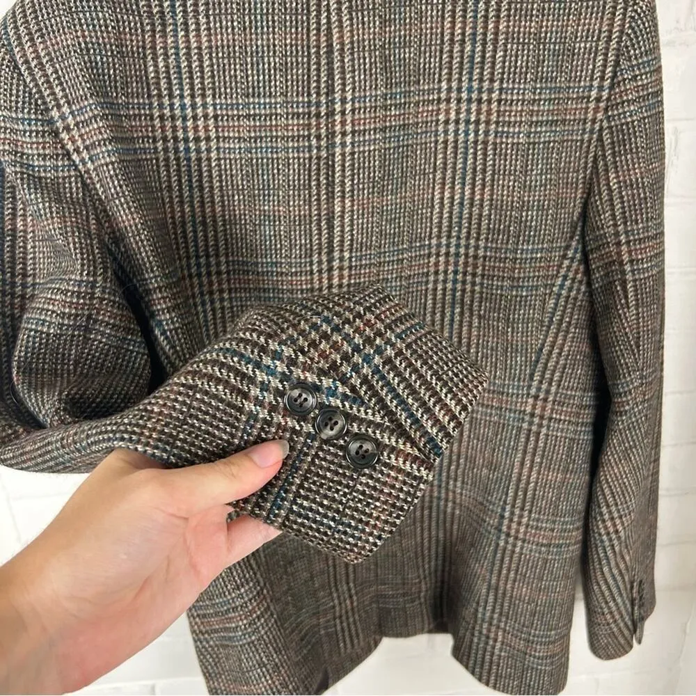 Vintage Barclay Square Tweed Herringbone Wool Blazer Brown Size L - Image 8