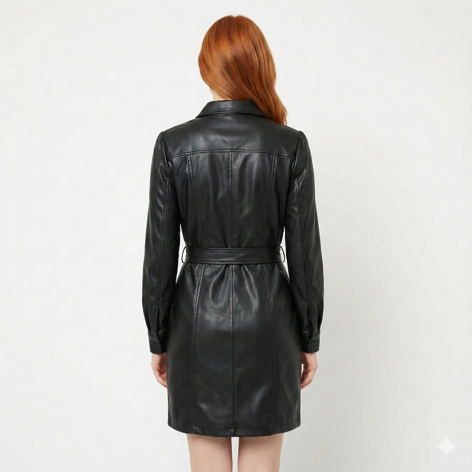 Guess Faux Leather Long Sleeve Belted Dress XL Puff Sleeves - Image 2