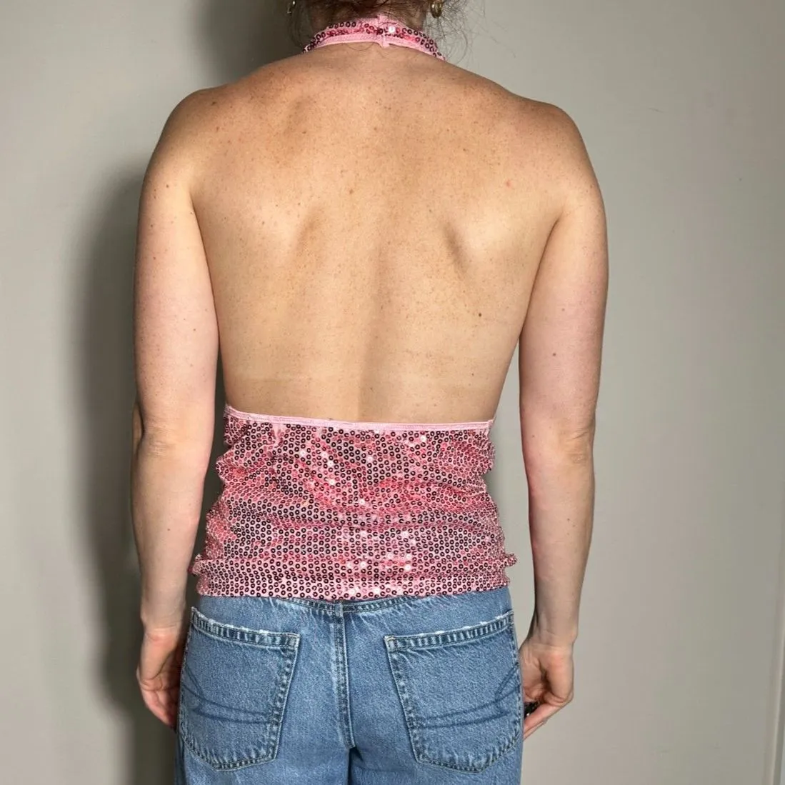 Pink Lipstick Pink Sequin Halter Tank Size Medium - Image 2
