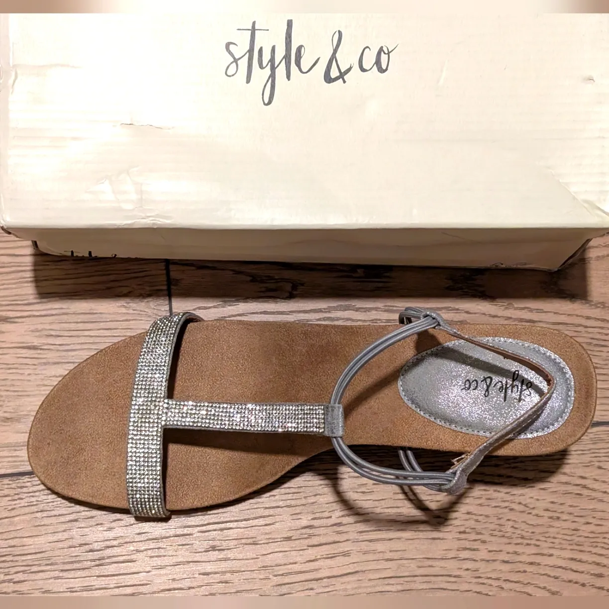 Style & Co Womens 12 Gray Metallic Wedge Heel T Strap Sandals Shoes NEW NIB - Image 2