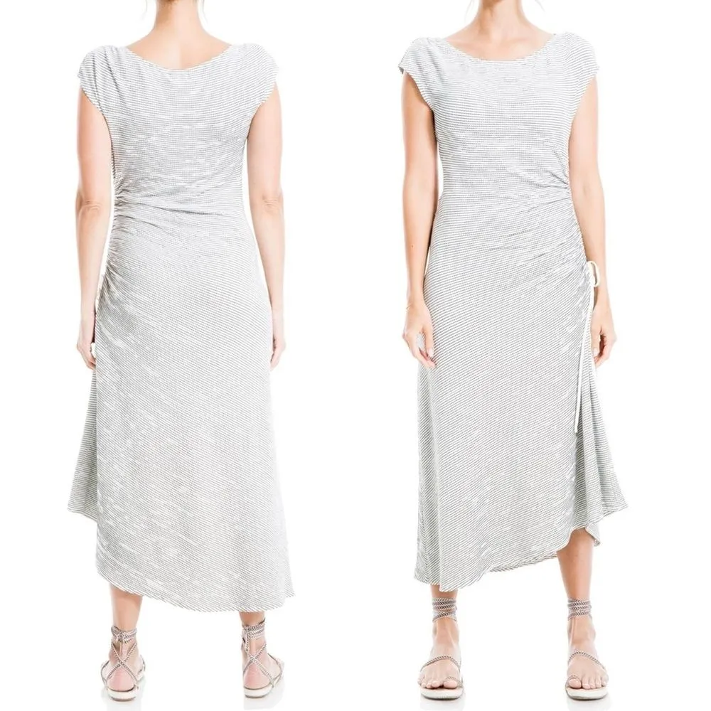 NWT Max Studio Ruched Side Textured Striped Cream & Black Maxi Dress Size Medium - Image 5