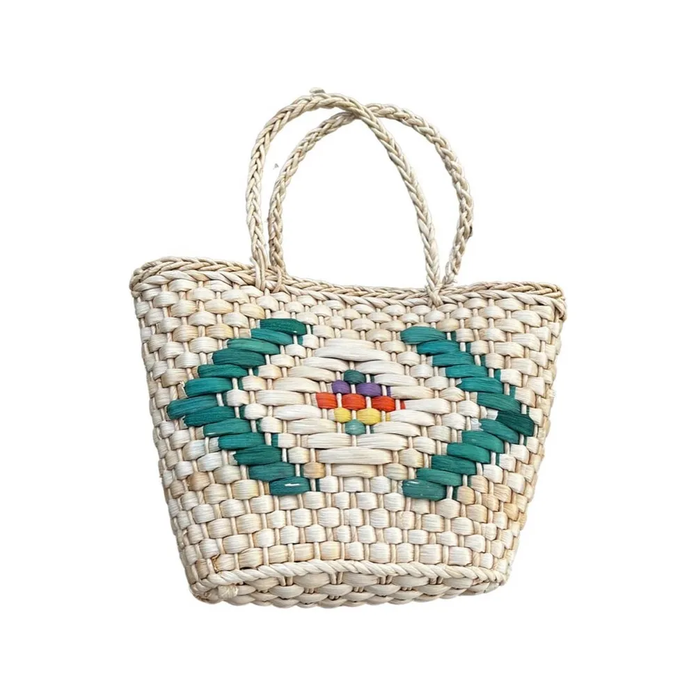 Vintage wicker straw handbag, summer purse, spring beach purse - Image 2