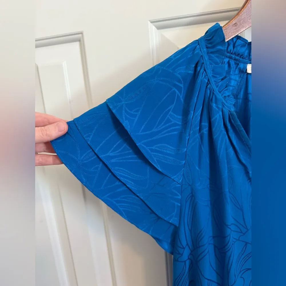 Marie Oliver Sz XS Women's Ruffle Sleeve 100% Silk Cobalt Blue Top Blouse - Image 5