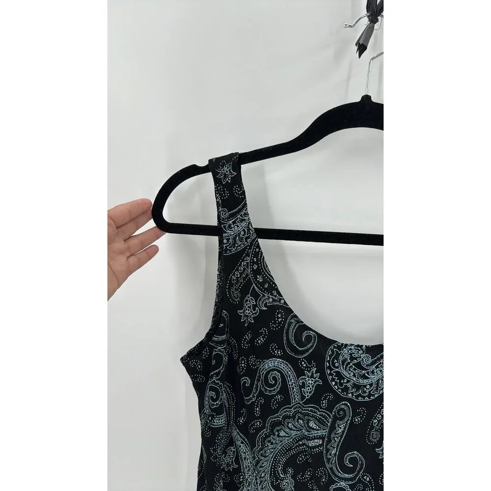 Vintage Alex Evenings 90s paisley Sparkle Glitter tank top Y2K size L Black Size L - Image 4