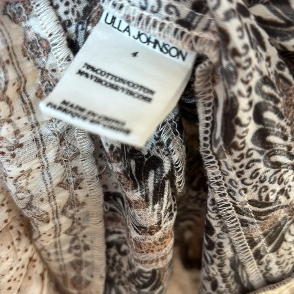 ULLA JOHNSON Aina Midi Dress Neutral Yarrow Size 4 Small Ruffle Puff Sleeves - Image 11