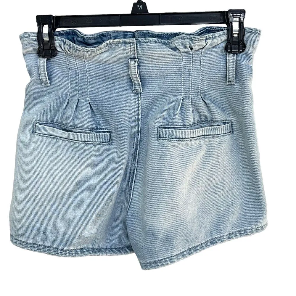 American Eagle SZ 2 Paperbag Jean Mom Shorts Hi-Rise Button-Fly Light Wash Blue - Image 2