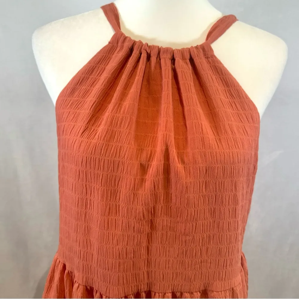 tiered flowy coral halter dress size small - Image 4