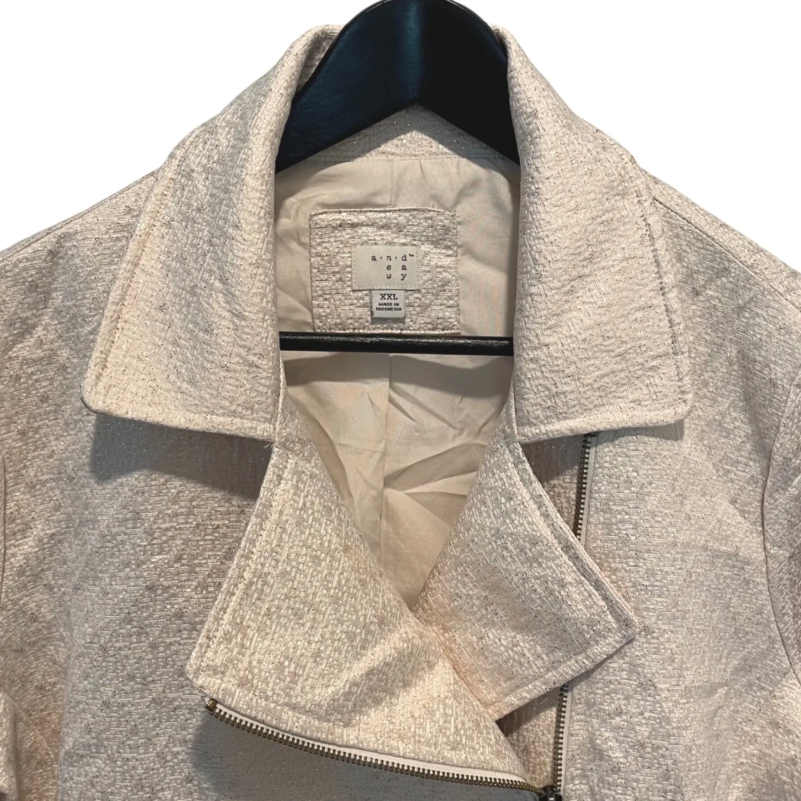 A New Day Women's XXL Moto Jacket Metallic Gold Beige Textured Full‎ Zip - Image 2