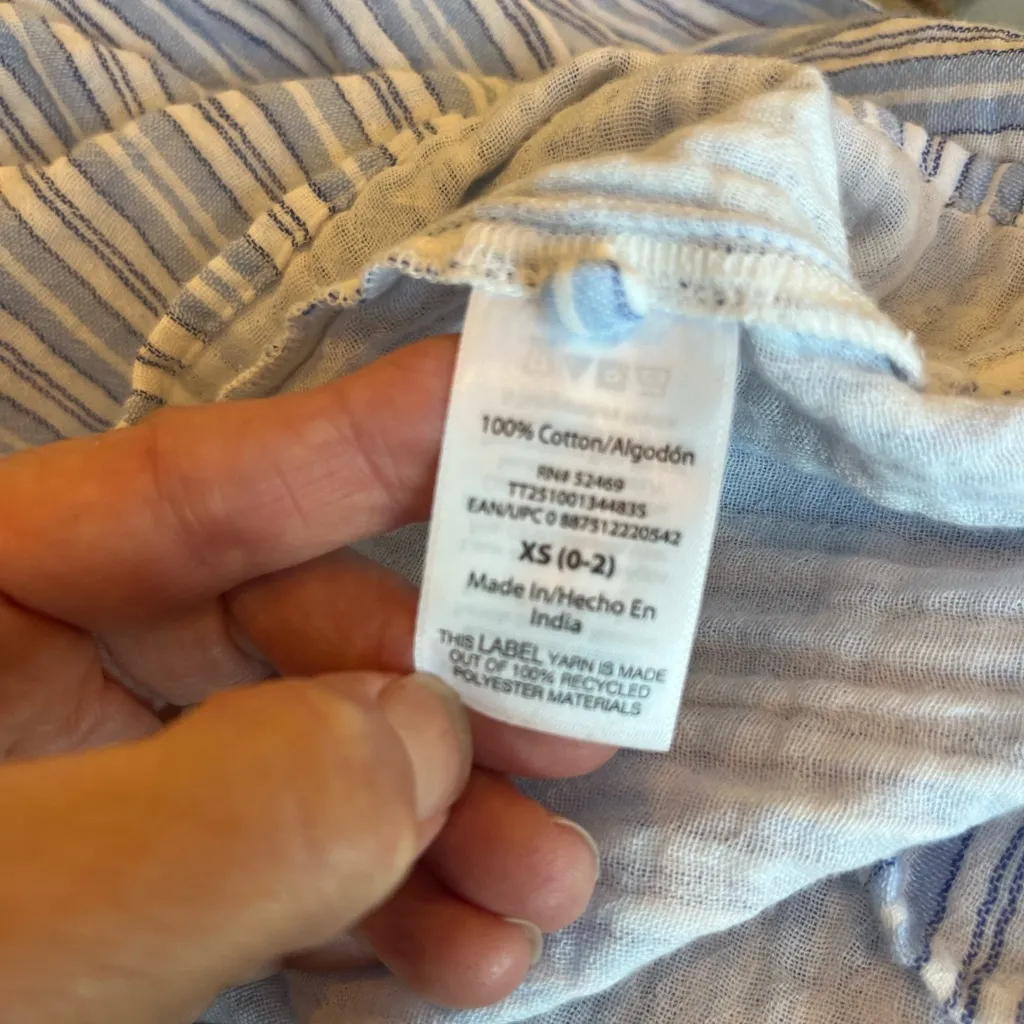 Midi Summer Dress Comfy Cinched Drawstring Waist with Pockets Blue Striped New Size XS - Image 10