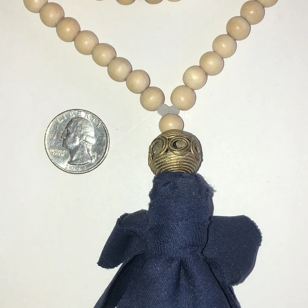 Elegant Beaded Boho Necklace with Navy Fabric Tassel Blue - Image 7