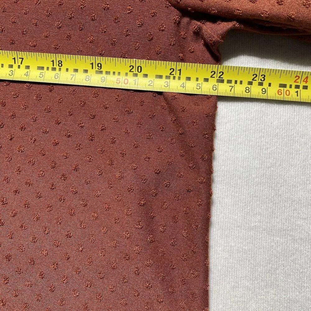 Downeast Long Sleeve Top Womens Sz L Pullover Rust Shirt Polka dots Puff Sleeves - Image 7
