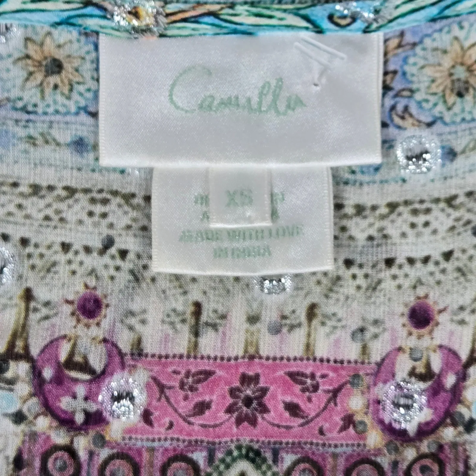 Camilla‎ Silk Drop Shoulder Metallic Sparkle Embellished Boho Top Blouse XS - Image 8