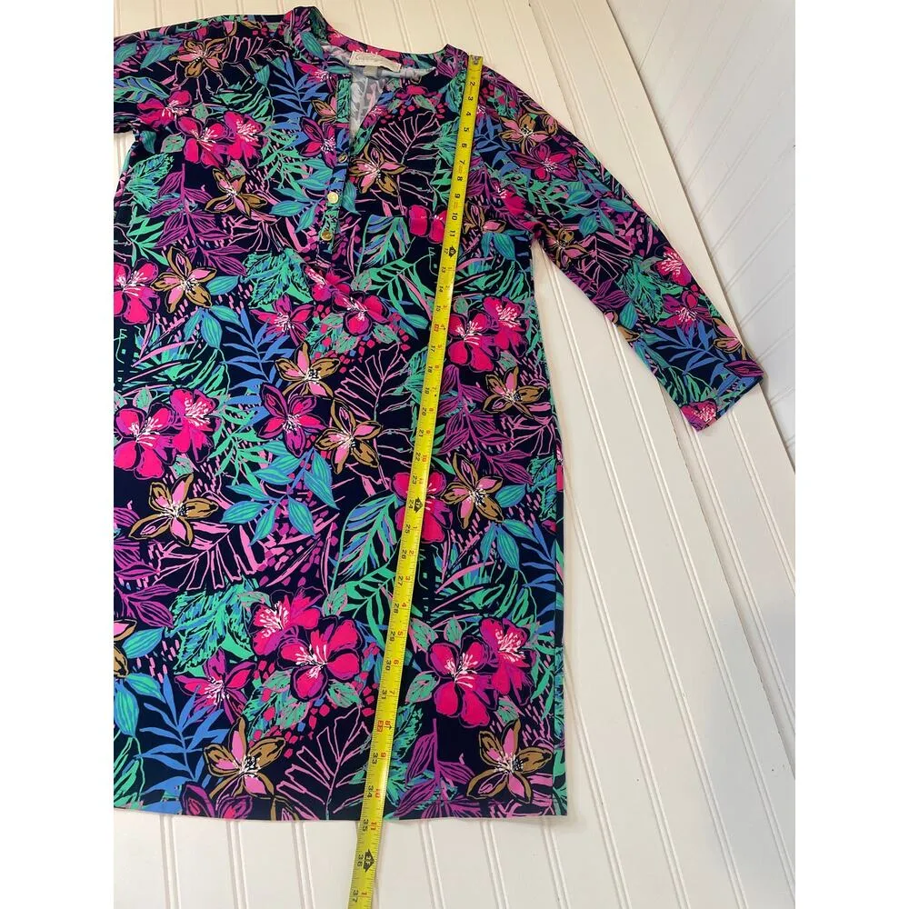 NWT PAPPAGALLO Multicolored Floral Print Mini Shift Dress Long Sleeve Size XS Black - Image 4