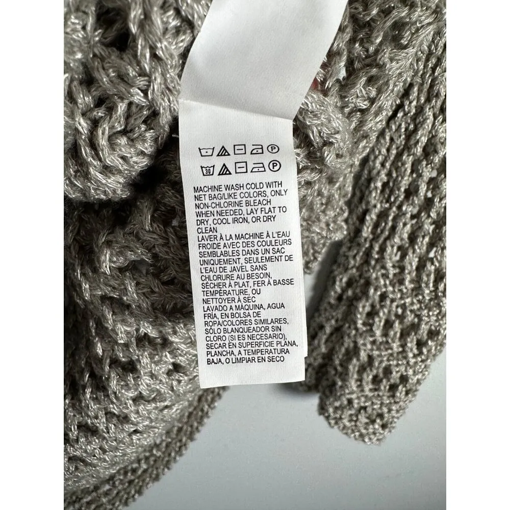 NWT Lucky Brand XS Womens Sweater Beige Crochet See Through Long Sleeve - Image 12