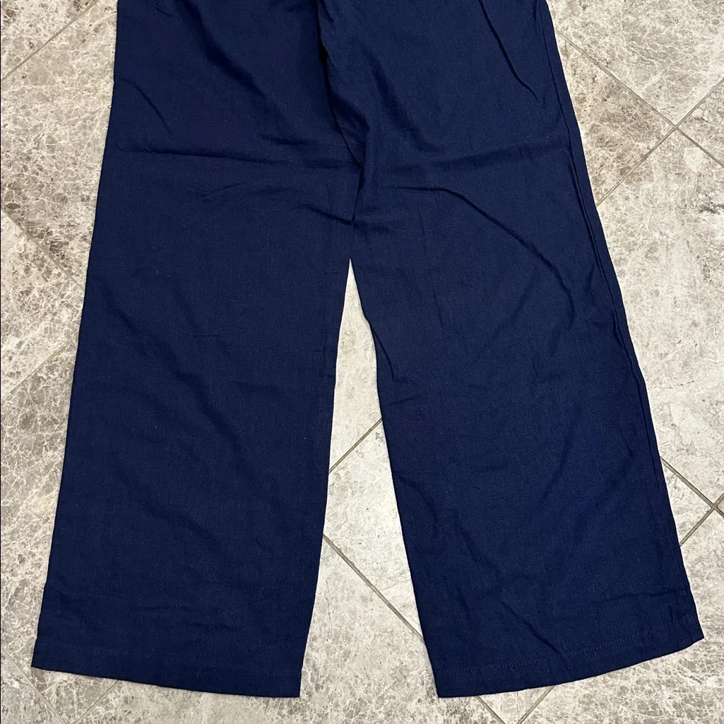 Old Navy Linen Blend Pull On Pants Wide Leg NEW Navy Large - Image 9