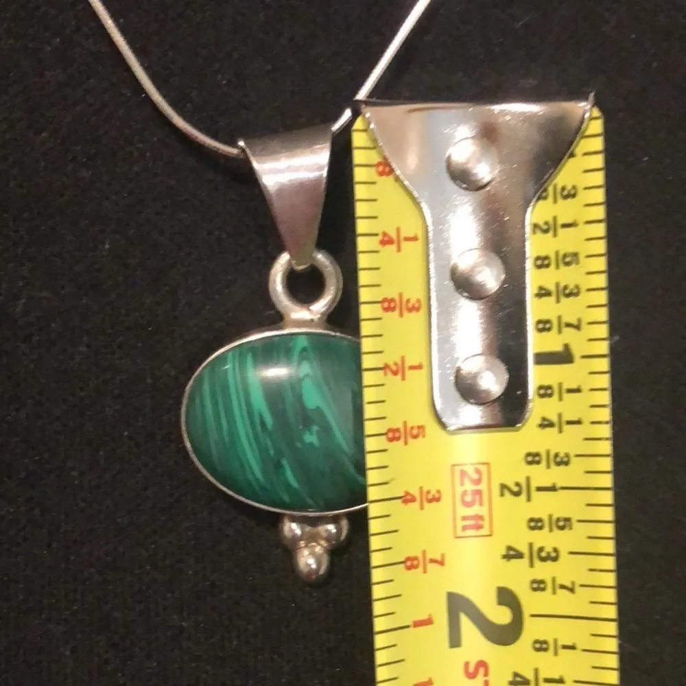 TAXCO Green Malachite Sterling Silver Pendant and Sterling Snake Chain Necklace Green - Image 3