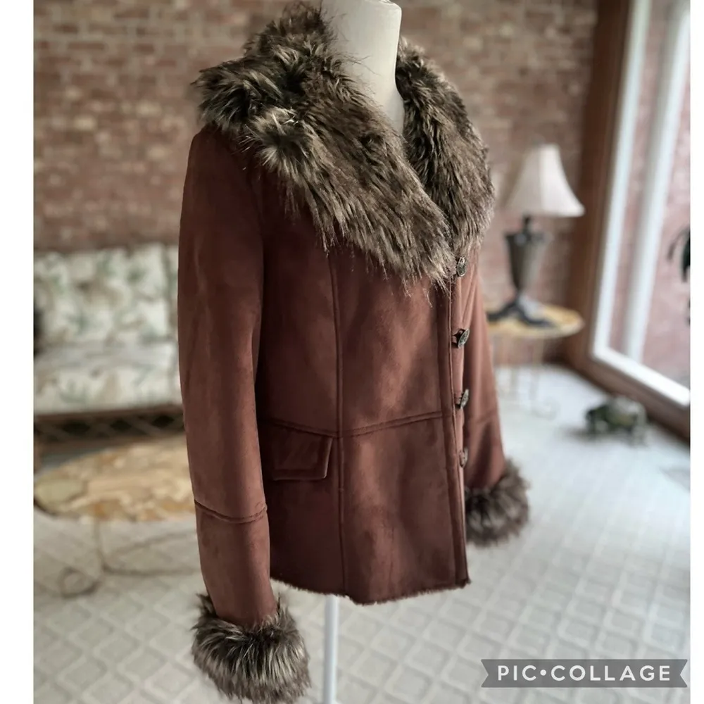 Terry Lewis Jacket Faux Suede Faux Fur Brown M Size M - Image 11