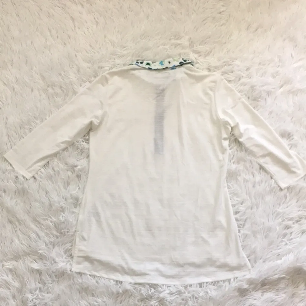 Lija 3/4 sleeves block polo leopard white tops SIze Small Green - Image 13