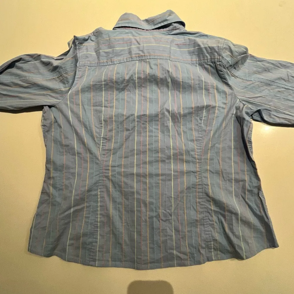 Vintage Talbots Stretch Button Up Shirt Womens 1X Blue Spring Stripe Long Sleeve - Image 5